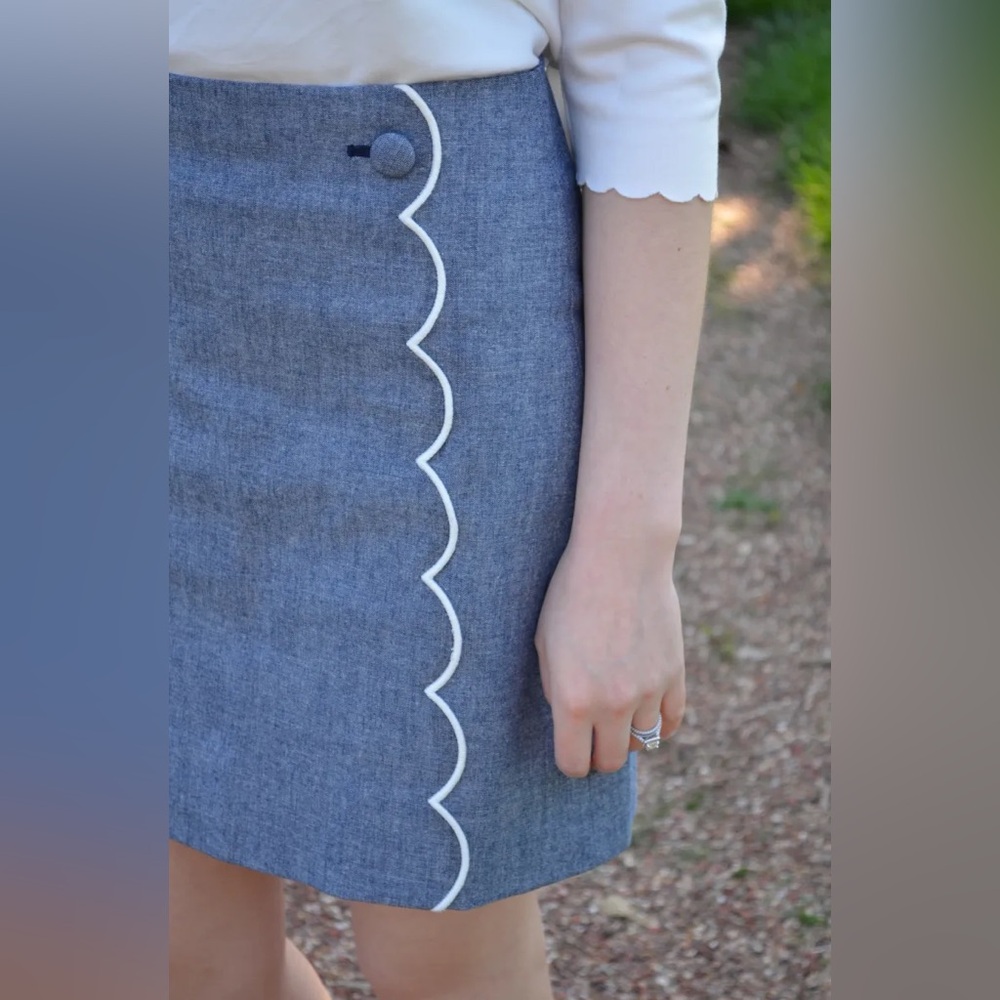 J. Crew scalloped front chambray A-line mini skirt grey women’s size 4